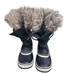 Sorel Women Waterproof Winter Snow Boots Black Fur Trim Lace Up 6 Joan of Arctic